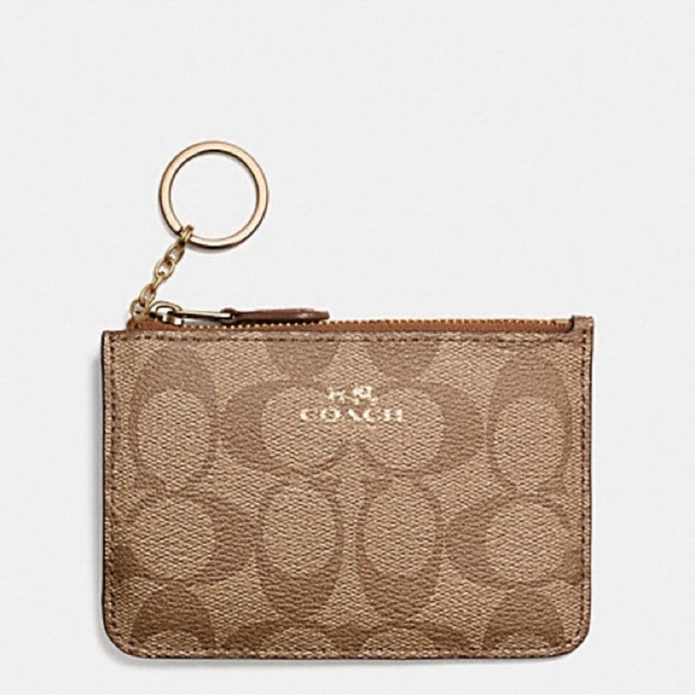 Coach Brown Key and Card Holder with Signature Monogram